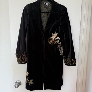 CAbi Black Velvet Blazer with Floral Embroidery